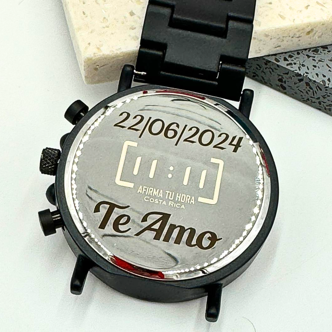 Reloj Análogo Ebony Wood y Acero Inox WAGR025-1C