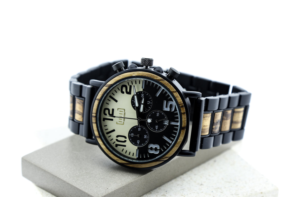 Reloj Análogo Ebony Wood y Acero Inox WAGR025-1C