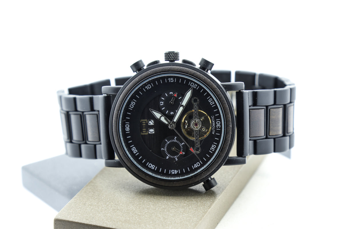 Reloj Mecánico Luxury Zebra Wood BLK WAGT037-1C