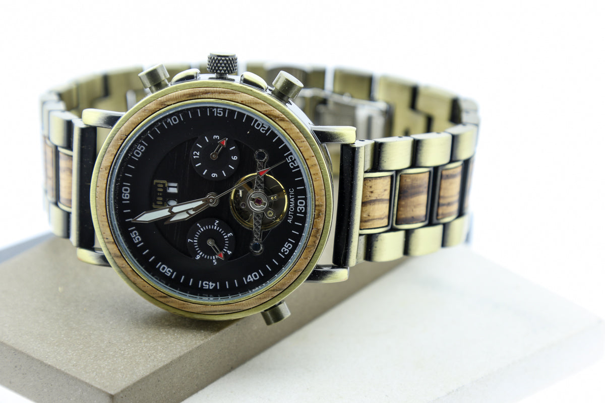 Reloj Mecánico Luxury Zebra Wood BLK WAGT037-2C