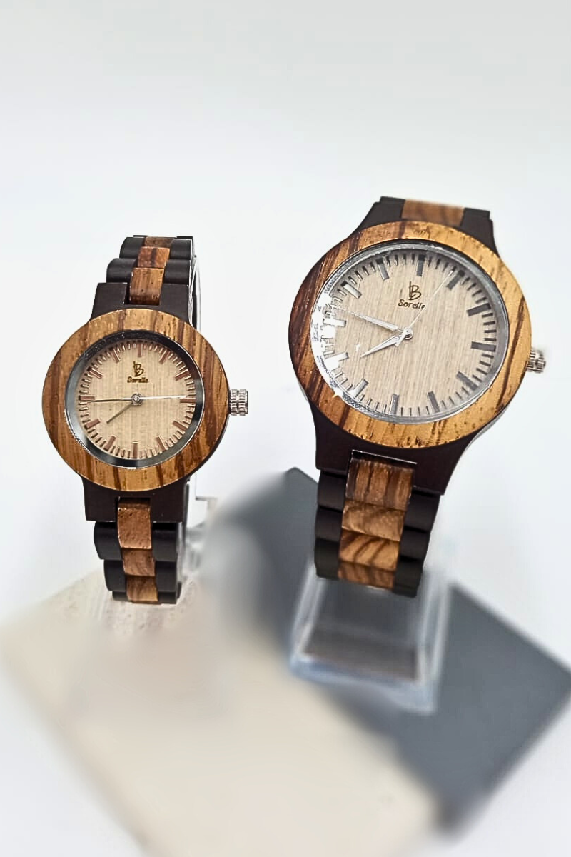 Pareja Reloj Análogo Zebra Wood