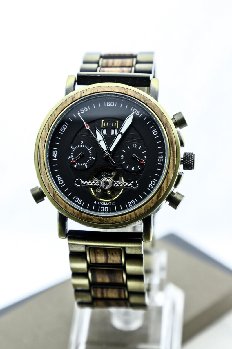 Reloj Mecánico Luxury Zebra Wood BLK WAGT037-2C