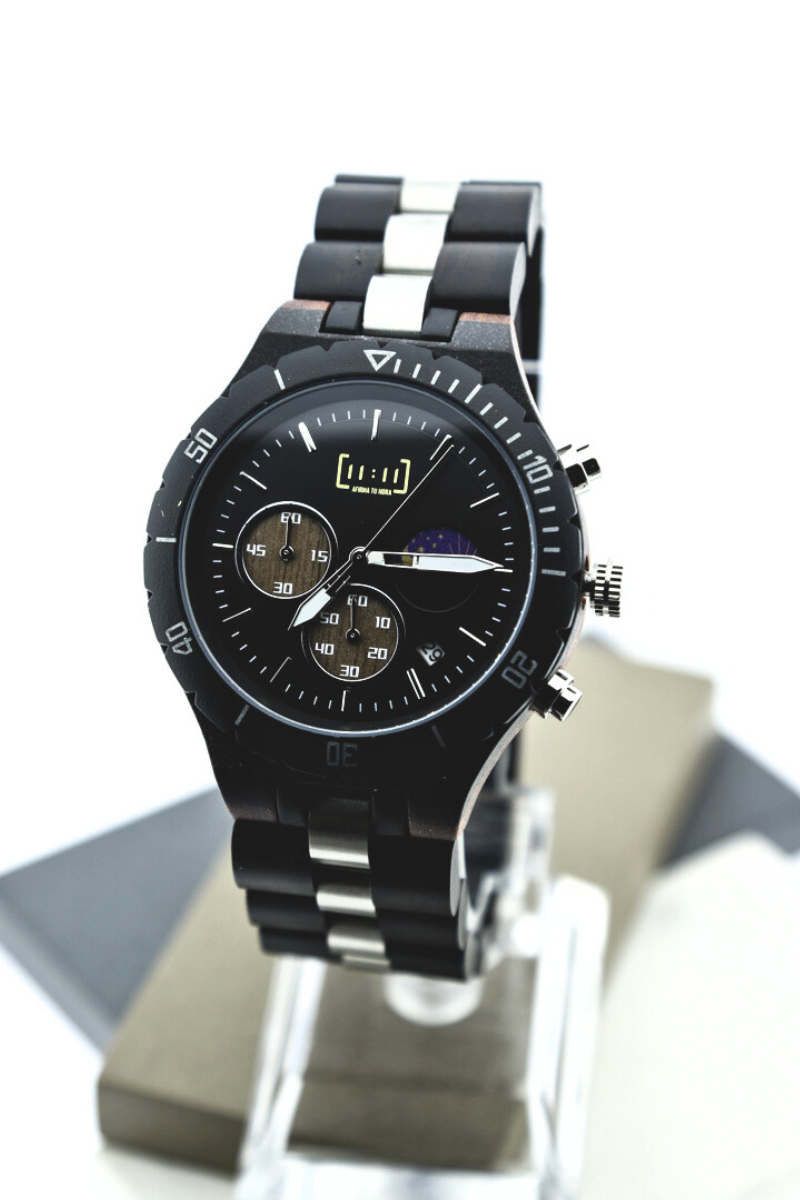 Reloj Análogo Ebony Wood y Acero Inox WAGT069-1C