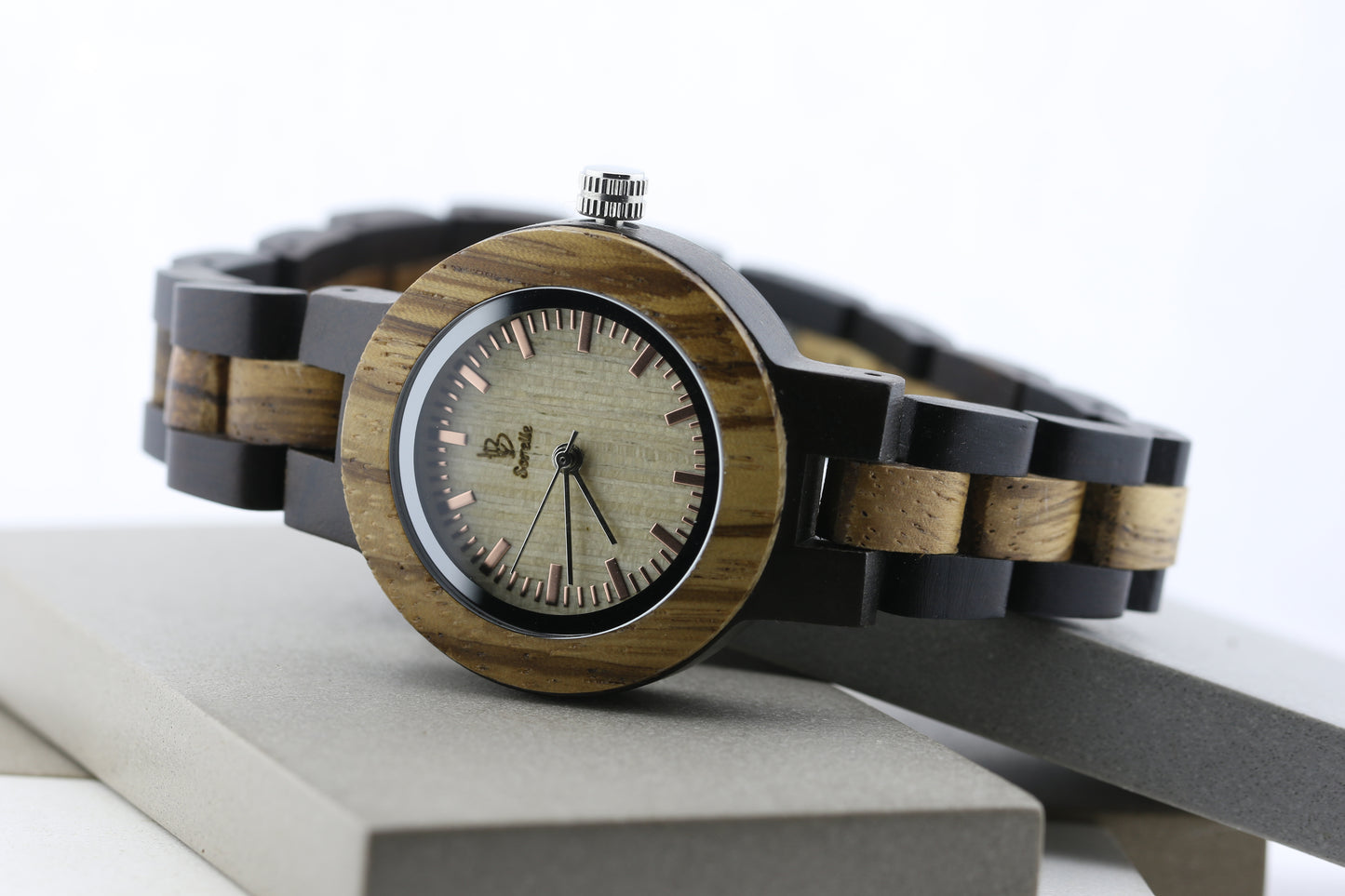 Pareja Reloj Análogo  Zebra Wood