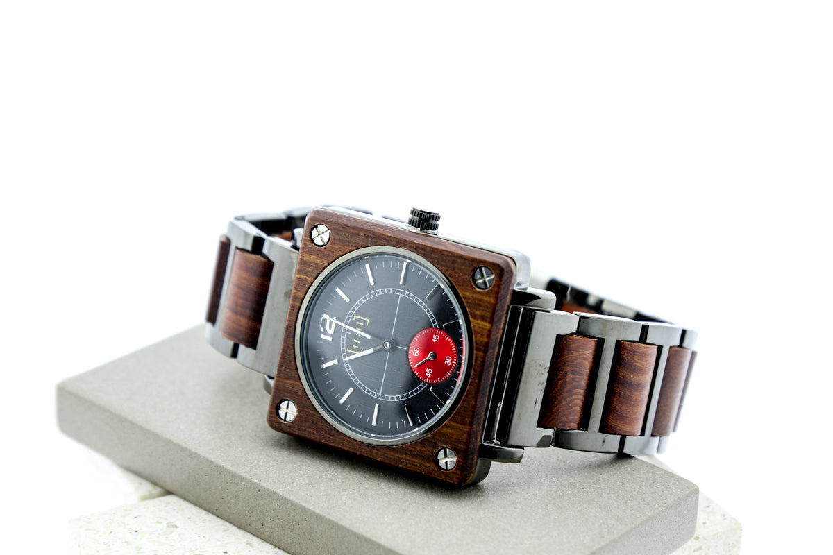 Reloj Análogo Ebony Wood Y Acero Inox GR014-1C