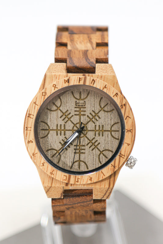 Reloj Vegvísir – Reloj Rúnico de Madera zebrawood  WAGT016-2C