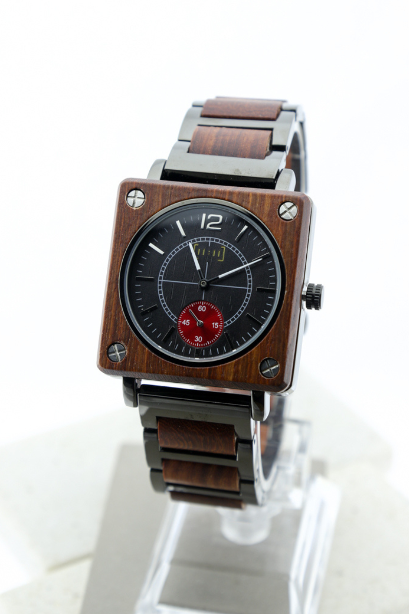 Reloj Análogo Ebony Wood Y Acero Inox GR014-1C